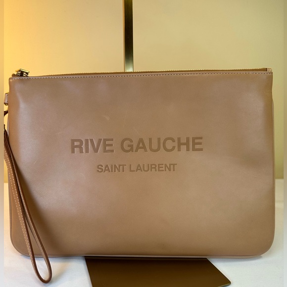 Saint Laurent Handbags - Saint Laurent Rive Gauche Zip Clutch Calfskin Camel NWOT COA